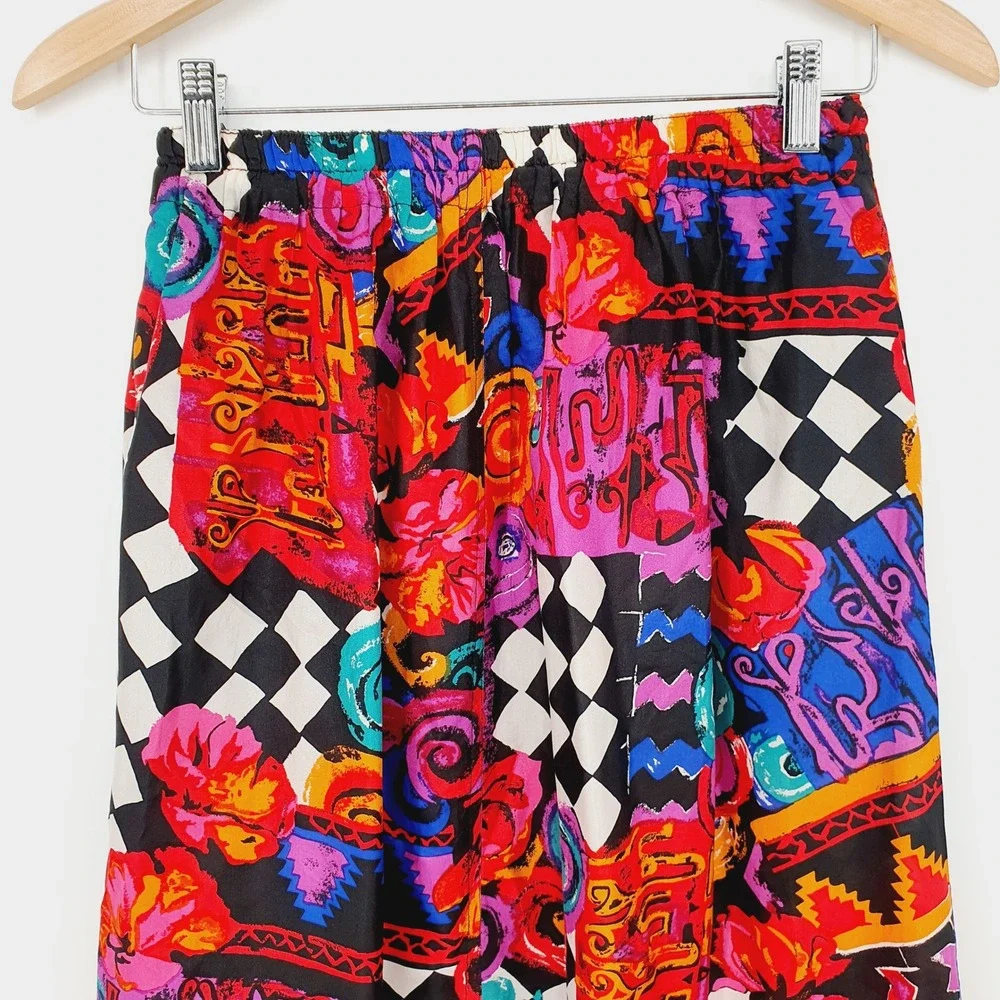 VTG 90s Carole Little Sport Silk Colorful Abstract Maximalism Midi Skirt Size 6 - Picture 3 of 8